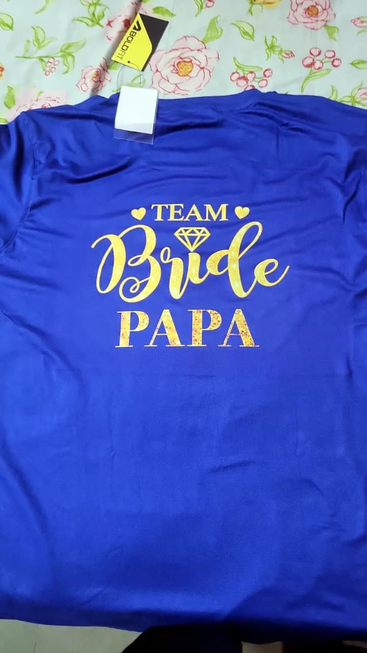 Royal-blue Team Bride tee with gold script